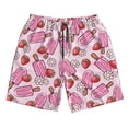 thumbnail image 3 of Uemuo Strawberry Popsicle Pattern Men's Swim Trunks Hawaiian Beach Bathing Suit Swimsuits Beach Quick-Dry Shorts with Pockets-Small, 3 of 9
