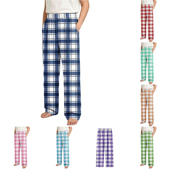 XAOFW Boys Plaid Pajama Pants Elastic Waist Sleepwear Trousers With Pockets Kids Fall Winter Casual Comfortable Bottoms
