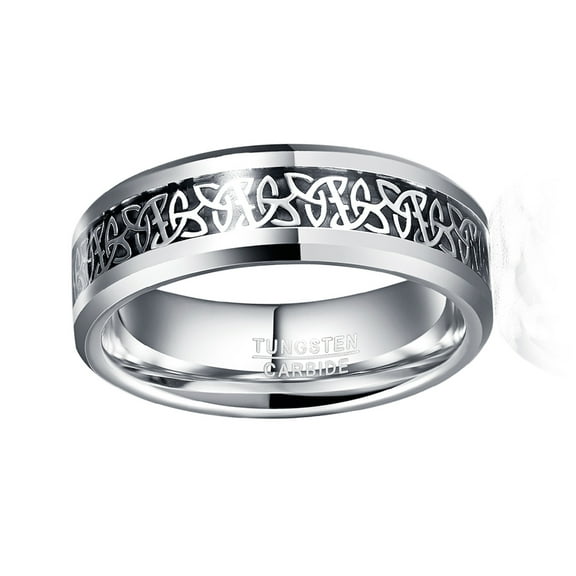 Men’s 8mm Silver Beveled Edges Celtic Knot Tungsten Steel Ring Size 7-14