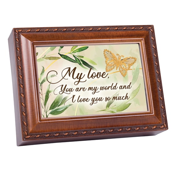 Cottage Garden You Are My World Woodgrain Finish 8 x 6 Inch Music Box Plays Tune Wonderful World
