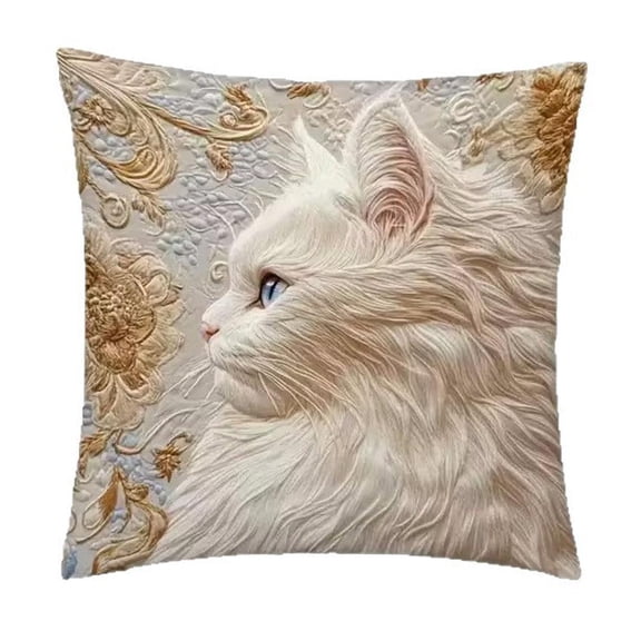 Decorative Cat Pillow Cover 18 x 18 Inches, 3D Print Soft Fabric Cushion Cover with Zipper, Square Throw Pillowcase for Sofa Bed