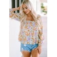 thumbnail image 4 of Women's Multicolor Floral Square Neck Puff Sleeve Babydoll Blouse, 4 of 5