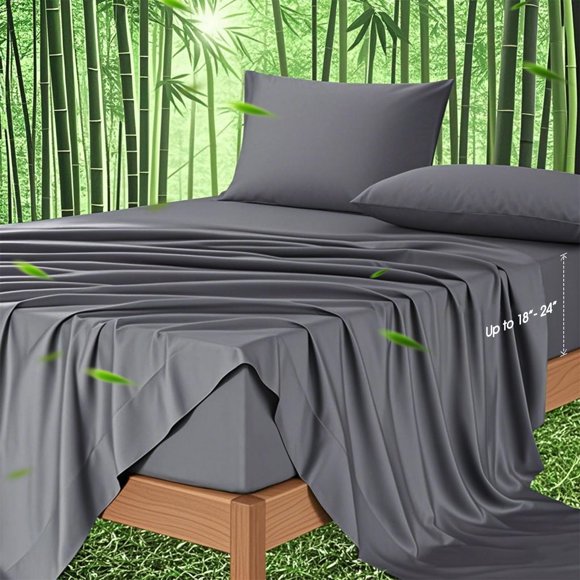 Ivellow Draps Très Grand à Poches Profondes, Rayonne Dérivée du Bambou, Poche Extra Profonde jusqu'à 18 Pouces-24 Pouces, Draps Rafraîchissants de Luxe Hôtelier pour Lit Très Grand, Soyeux et Doux, Sm