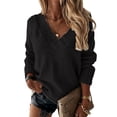 thumbnail image 1 of Suéter de color sólido de otoño e invierno para mujer, moda europea y americana, suéter de manga larga con cuello en V para mujer, 1 of 6