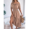 thumbnail image 5 of Women'S Summer Short Sleeves Ruffled Off Shoulder A-Line Midi Dresses Khaki L, 5 of 9