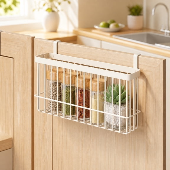 Werulen Inside Cabinet Door Multi-Function Kitchen Storage Rack, Kitchen Plastic Wrap Garbage Bag Seasoning Storage, Kitchen Storage Rack, Cabinet Door Organizer, Spice Storage Shelf