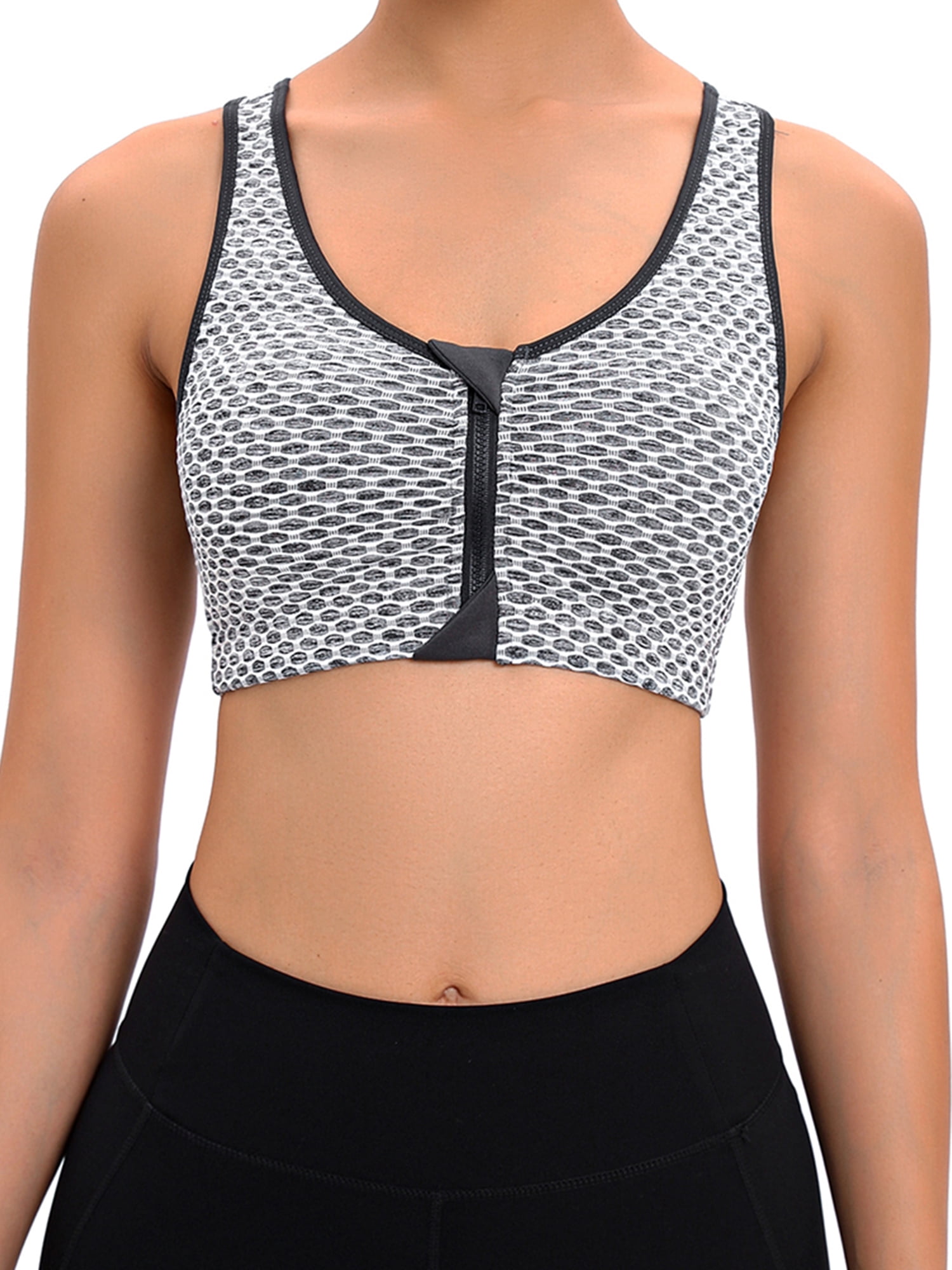 SHCKE Wireless Post-Surgery Bra Zip Front Sports Bra Medium Impact Workout Bras - Walmart.com