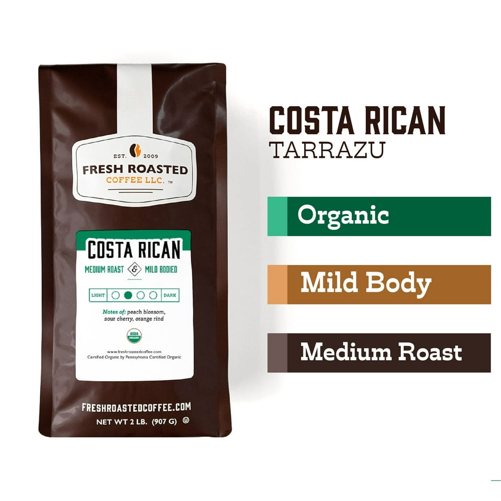 Fresh Roasted Coffee, Organic Costa Rican Coffee, Medium Roast, Whole Bean, 32 oz