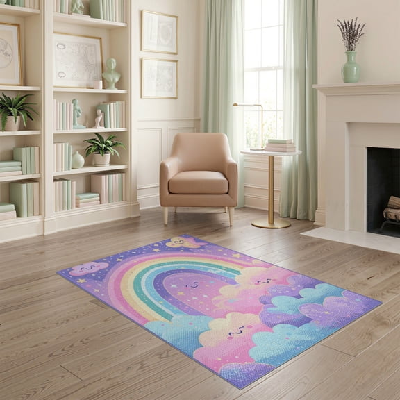 ODIKA Pink Mermaid Kawaii Galaxy Tie Dye Shaped Floormat Stain Resistant Low Profile for Dorm Room, Small Living Apartment