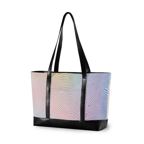 FORMRS Canvas Laptop Tote Bag for Women with 15.6" Computer Compartments Shoulder Handbag, Pink Wavy Striped