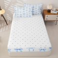 thumbnail image 4 of Manfei Dreamy Blue Bowknot Zipper Twin Comforter Sets with Fitted Sheet and 2 Pillowcases For Girls,Kawaii Bow Tie Zipper Bedding Set For Kids,Reversible,4 Pieces, 4 of 7