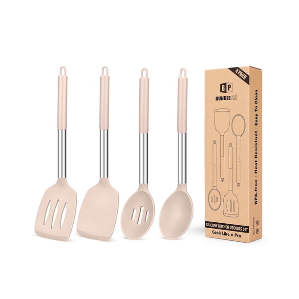 Set de utensilios de cocina Bundlepro Silicone, 4 piezas, color caqui