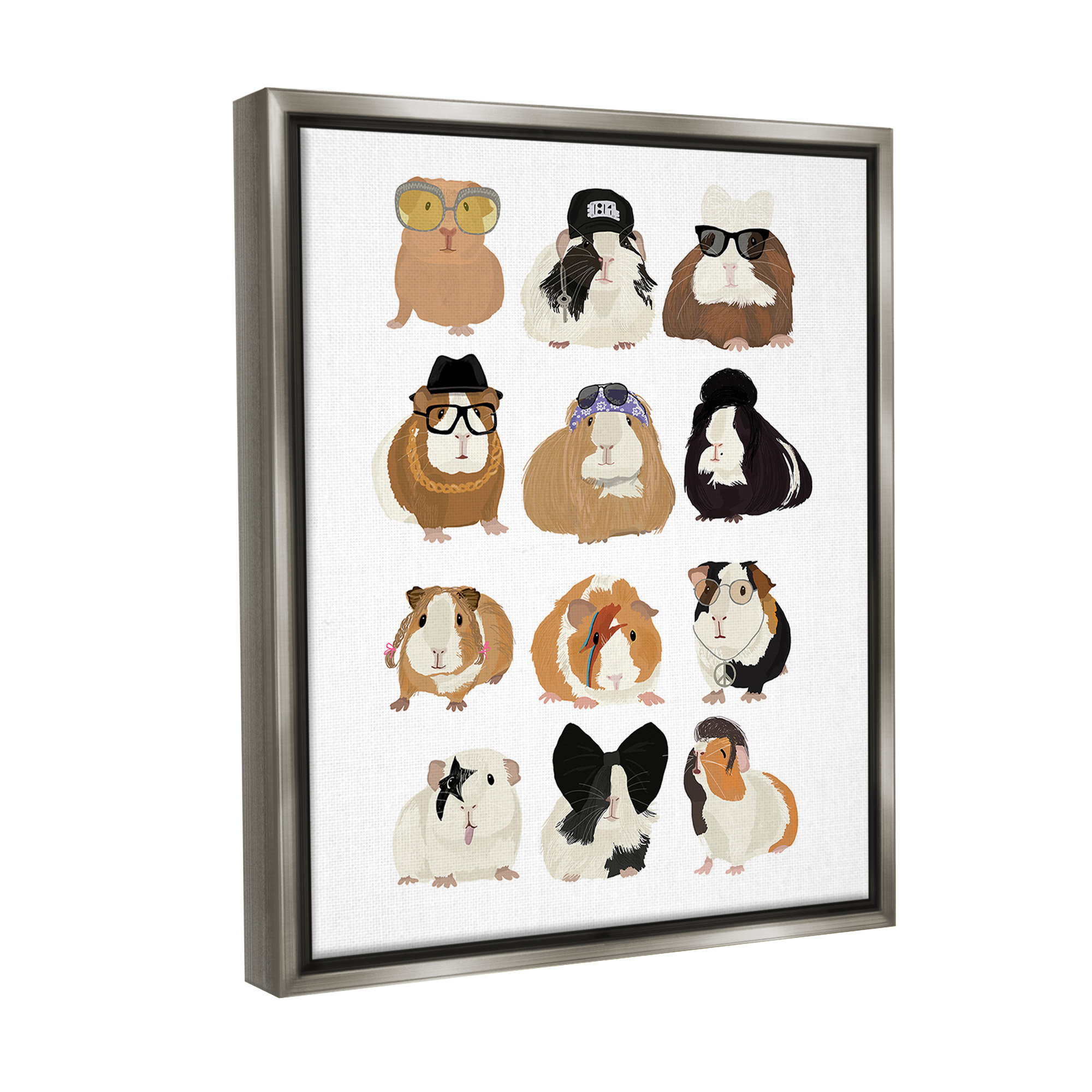Stupell Industries Trendy Guinea Pigs Animals & Insects Painting Gray Floater Framed Canvas Art Print Wall Art, 25 x 31