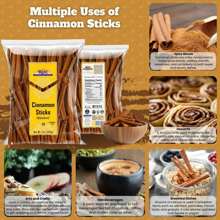 Rani Cinnamon Sticks 7oz (200g) - 36-44 Sticks - Strong Aroma, Perfect for Baking, Cooking & Beverages | 3+ Inches Length - Cassia Saigon Cinnamon from Vietnam | Kosher