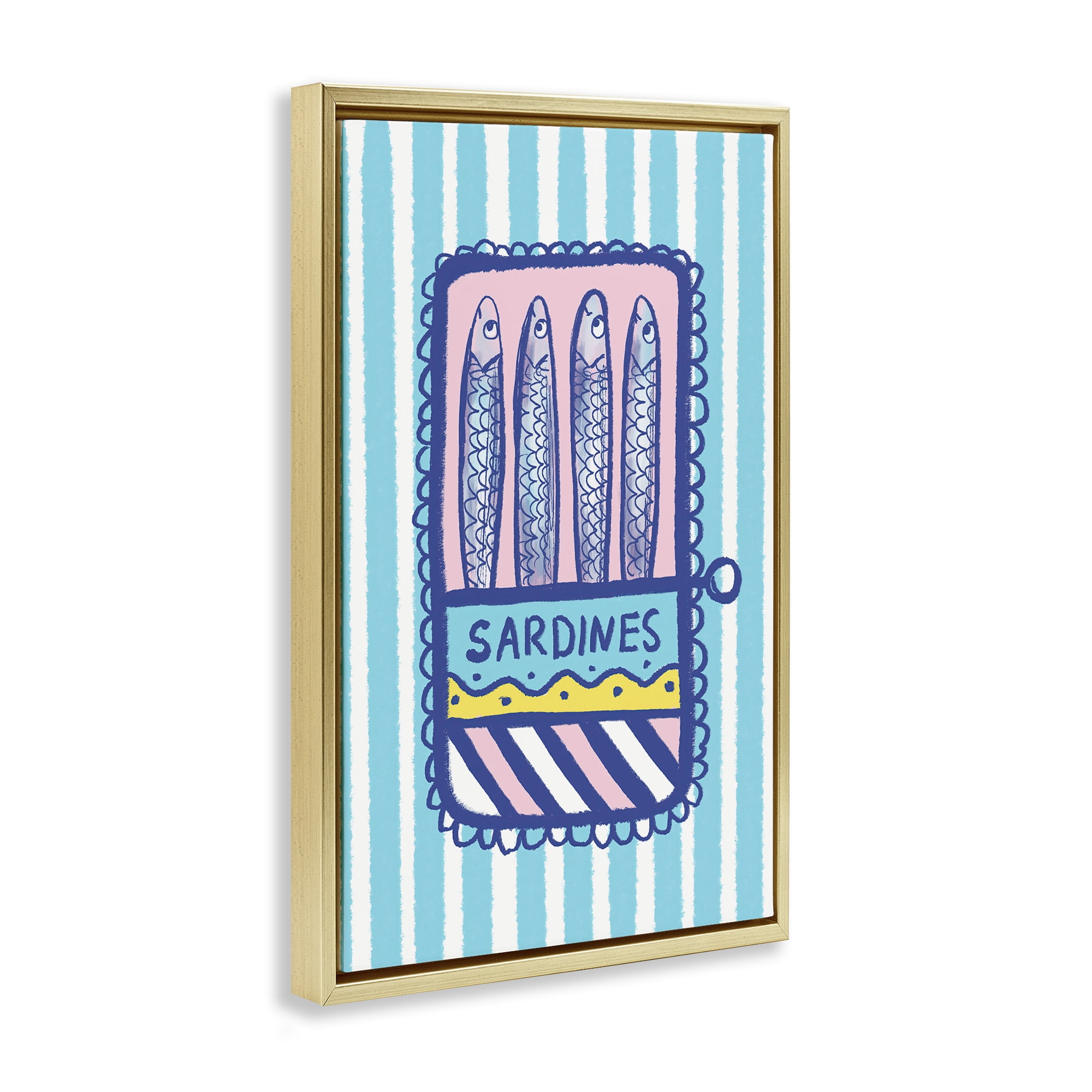Stupell Industries Pastel & Stripes Sardines Gold Framed Floater Canvas Wall Art, design by Florentina Dolci