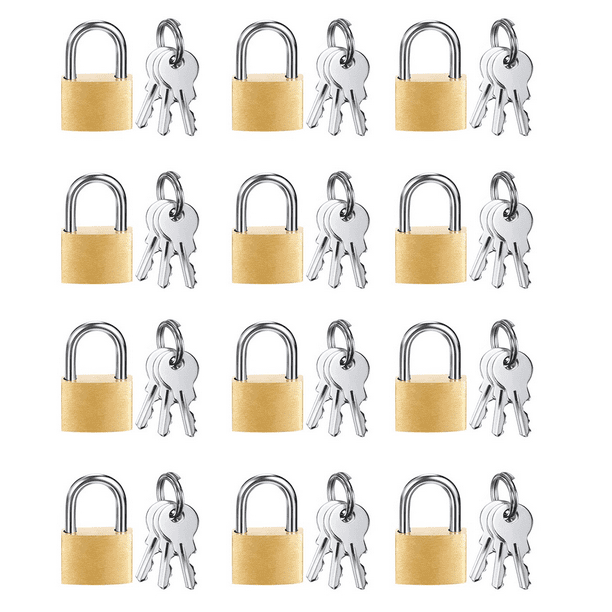 Unbranded 12 Pack Mini Padlock Small Padlock Solid Brass Locks With 3 Key For Luggage Lock backpack gym Locker Lock suitcase Lock Gold