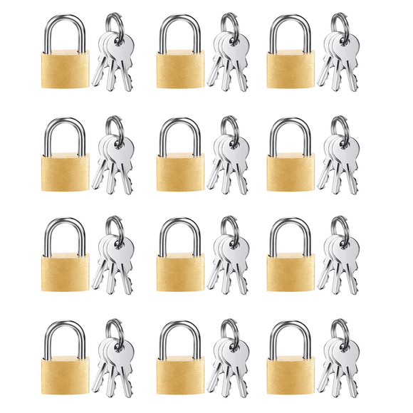12 Pack Mini Padlock Small Padlock Solid Brass Locks with 3 Key for Luggage Lock,Backpack,Gym Locker Lock,Suitcase Lock