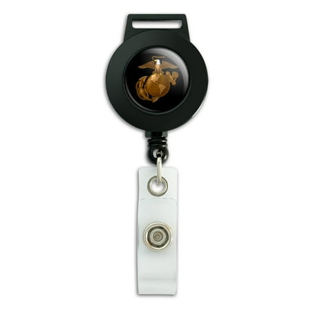 Id Anchor - Marine Corps USMC Golden Logo on Black Eagle Globe Anchor Officially Licensed Lanyard Retractable Reel Badge ID Card Holder