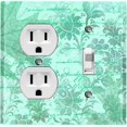 thumbnail image 1 of Metal Light Switch Plate Outlet Cover (Teal Leaf Letter Damask LET010), 1 of 13