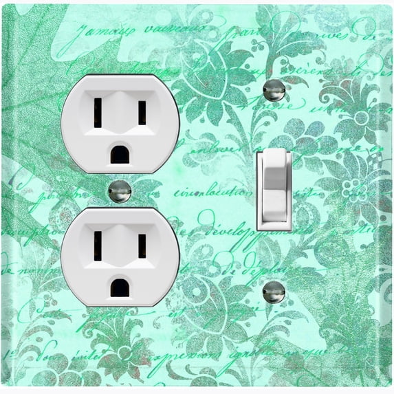 Metal Light Switch Plate Outlet Cover (Teal Leaf Letter Damask LET010)