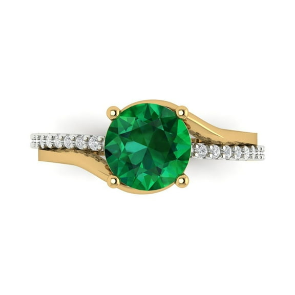 Solitaire with Accents Engagement Ring for Women - 1.71ct Simulated Emerald in 14K White/Yellow Gold Promise Ring