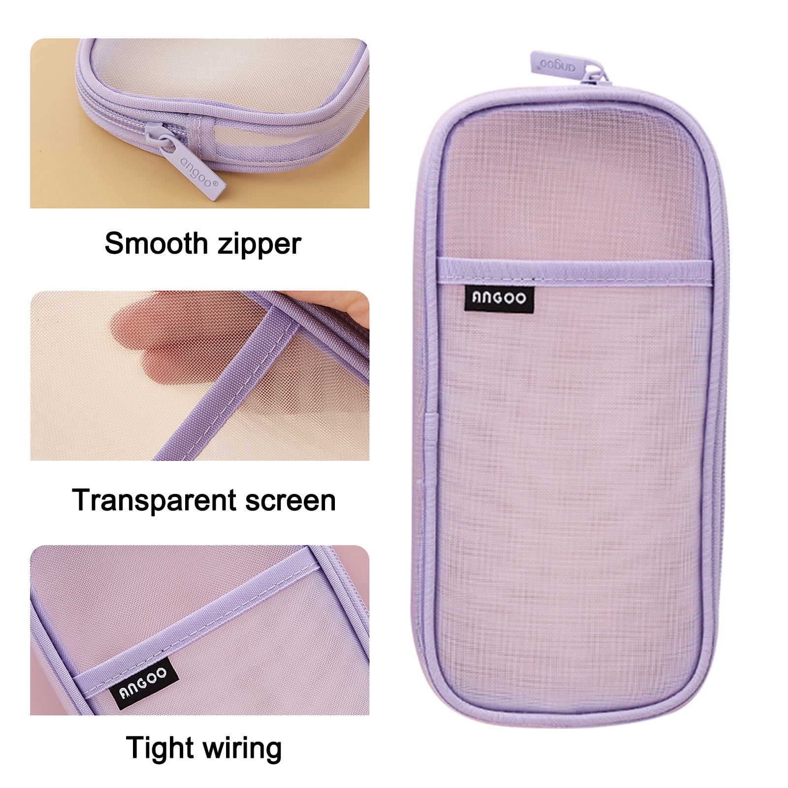 Aosbos Mesh Pencil Case, Clear Pencil Pouch, Pencil Bags with Zipper,  Transparent Pen Holder Bag, Multi-Purpose Organizer Box with Portable Strap  for