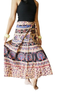 Mogul Women Boho Wrap Around Skirts, Boho House Babe Maxi Skirt, Cotton Summer Resort Wear Sarong Onesize