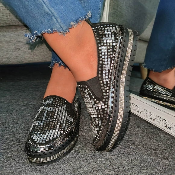 SMihono Sandals Womens Summer Plus Size Women Fashion Flat Heel Crystal Rhinestone Glitter Slip On Platform Loafers Shoe Slipper On Clearance