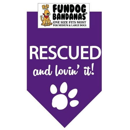 Rescued Dog Clothes Fun Dog Bandana - Rescued and Lovin' It - One Size Fits Most for Med to Lg Dogs, purple pet scarf ()