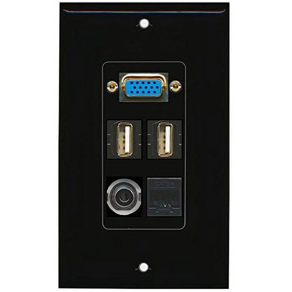 RiteAV (1 Gang Decorative Svga 3.5mm 2 USB A-A Cat5e Wall Plate Black