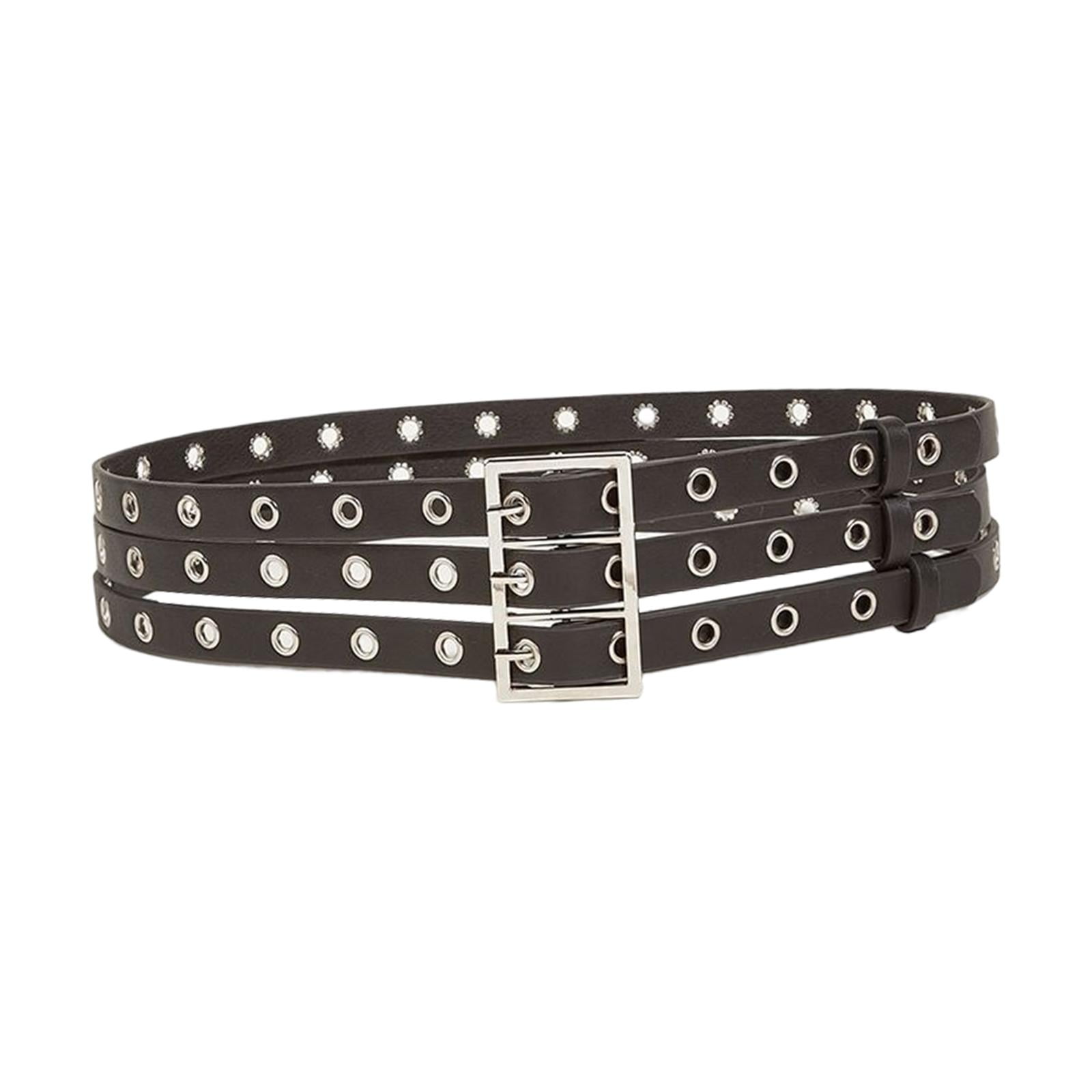 105cm Three Grommet Belt Metal Prong Buckle Width 2.36inch Women PU Leather Punk Walmart