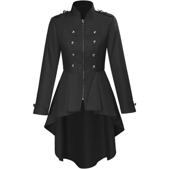 Women's Victorian Tailcoat Jacket - Double Breasted Steampunk Style Zip-Up Coat for Renaissance & Evening Wear