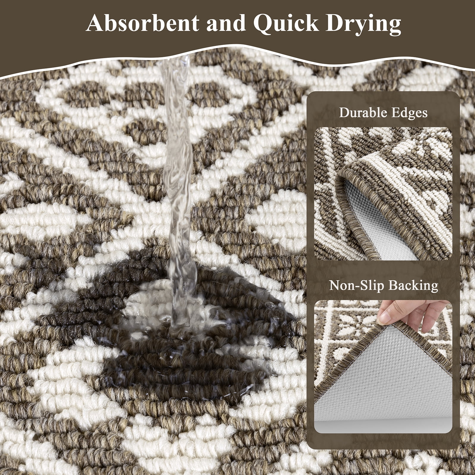 Vaukki Farmhouse Kitchen Rugs Sets of 3, Non Slip Kitchen Floor Mats Washable Kitchen Runner Rug, Brown