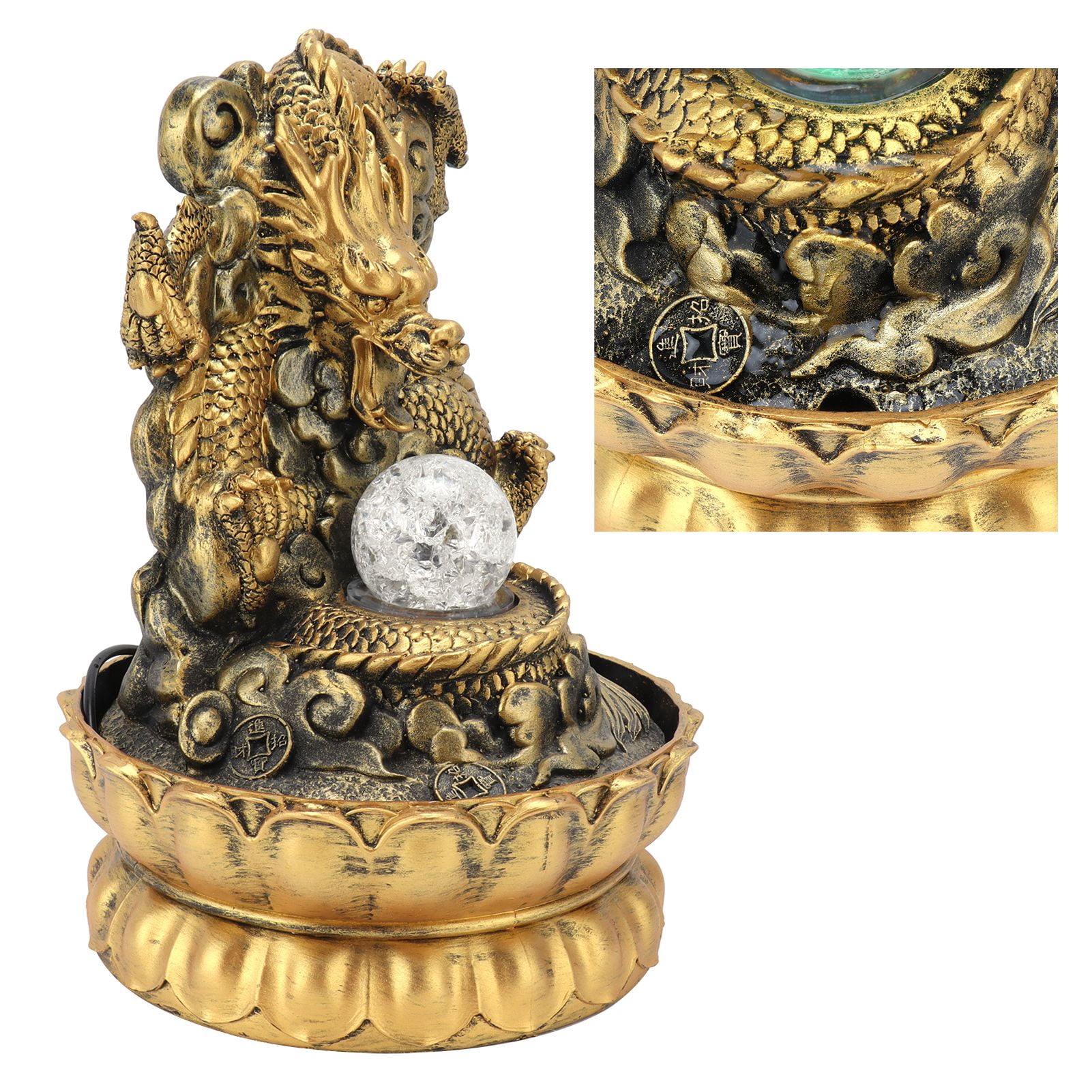 Nieyigj Resin Dragon Statue LED Desktop Water Fountain Home Office Decor, 11.02 inches / 28 cm (EU Plug 220V)