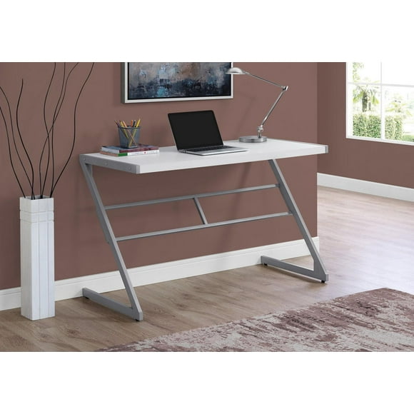 Monarch Specialties Bureau, Bureau À Domicile, Ordinateur Portable, 48"l, Travail, Métal, Stratifié, Blanc, Gris, Contemporain, Moderne