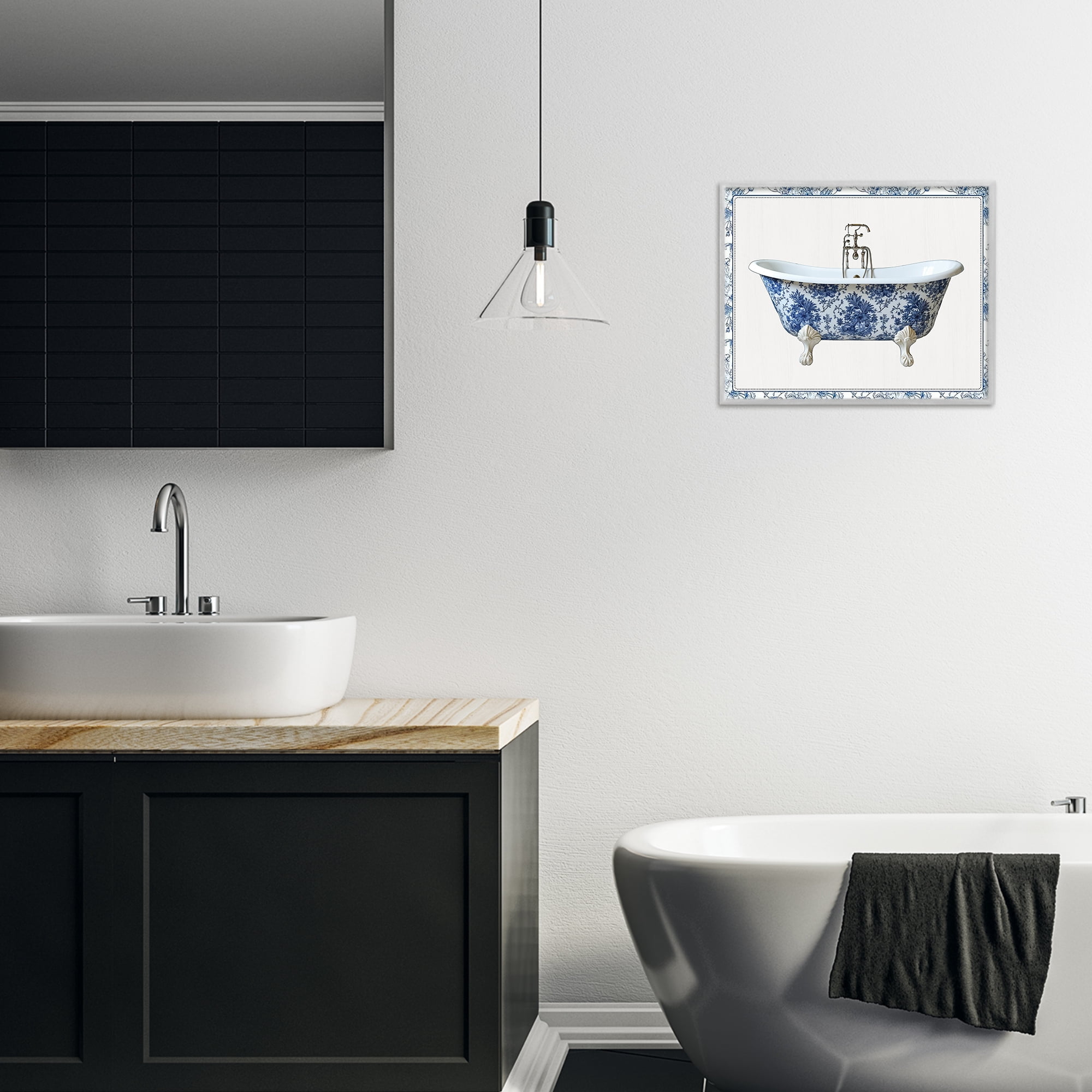 Vintage Chinoiserie Bathtub Gray Framed Giclee Art, design by Lettered and Lined