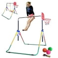 thumbnail image 1 of ProKidFit 4 in 1 Jungle Gym Horizontal Monkey Bars Gymnastics Climb Tower Deluxe Swing Set Full Playground Playset Trapeze Rings Basketball Net Hoop Adjustable Junior Training Bar Foldable Swing Set, 1 of 8