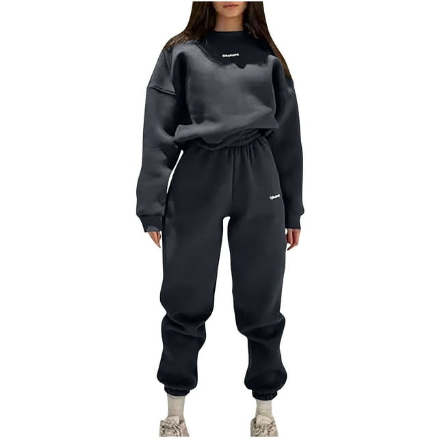 Timegard Sweatsuits for Women 2pc Outfits Oversized Crew Neck Sweatshirt Elastic Waist Cinch Bottom Sweatpants Sports Sets