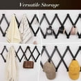 thumbnail image 4 of Expandable Wooden Wall Rack with 20 Hooks - Space-Saving Coat Rack for Hats, Mugs, Jewelry (Black), 4 of 5