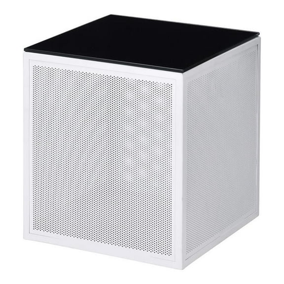 Furniture of America Kelforia Contemporary Glass Top Side Table in White