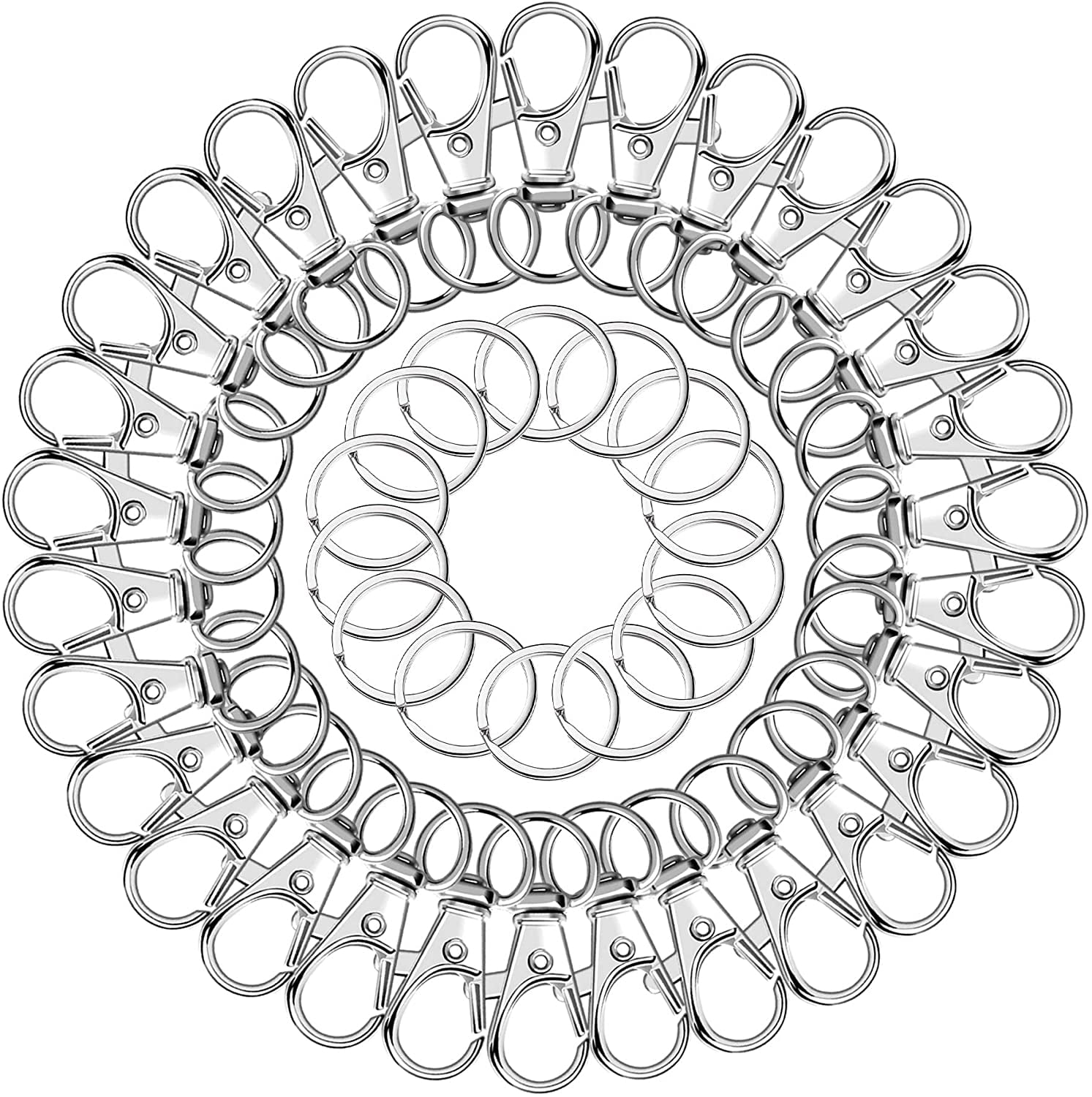 50PCS Swivel Clasp Hooks, Key Chain Hooks, Metal Swivel Lobster Claw Clasps, Lanyard Snap Hooks with Key Rings for Keychain Clip Lanyard Jewelry DIY Crafts(Silver)