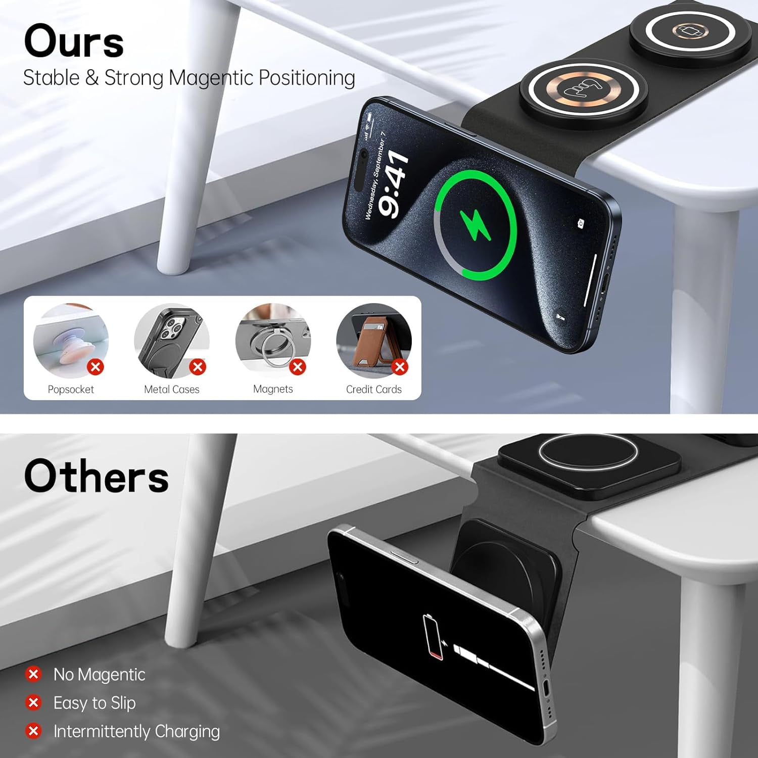 15W Magnetic Wireless Charger Pad,3 in 1 Travel Folded iWatch Wireless Charging Station Mag-Safe Charger Stand AirPods 3 Charging Mat Fast Charging dock Compatible for iWatch AirPods iPhone 17 16 15