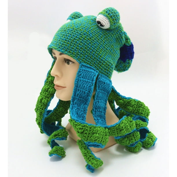 CEHVOM Knitted Hat Men And Women Squid Shape Crochet Yarn Funny Autumn And  Winter Hat Warm Knitted Headgear 