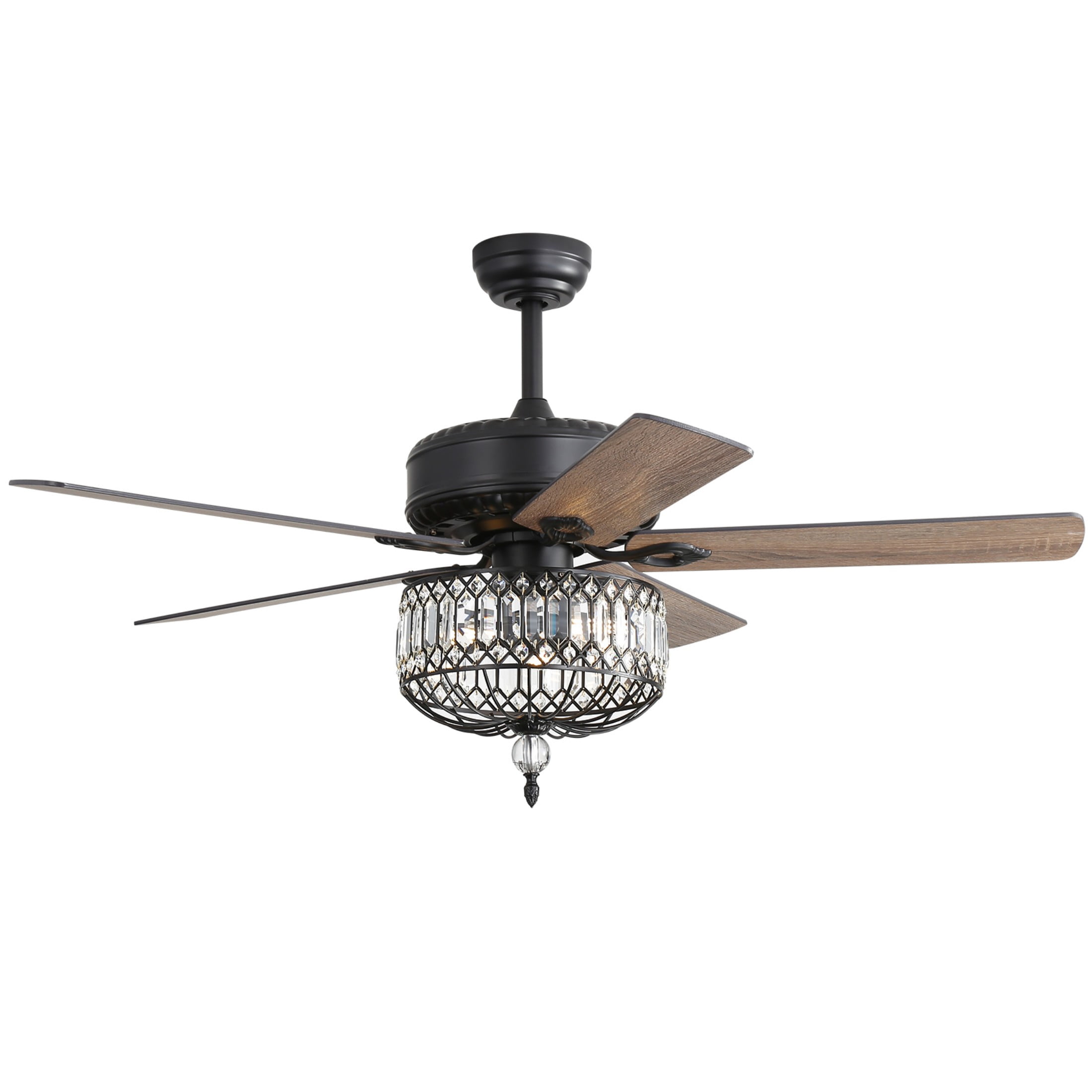 Sofucor 52-Light Chandelier Crystal Fan Light Indoor Ceiling Fan with Silent Reversible Motor