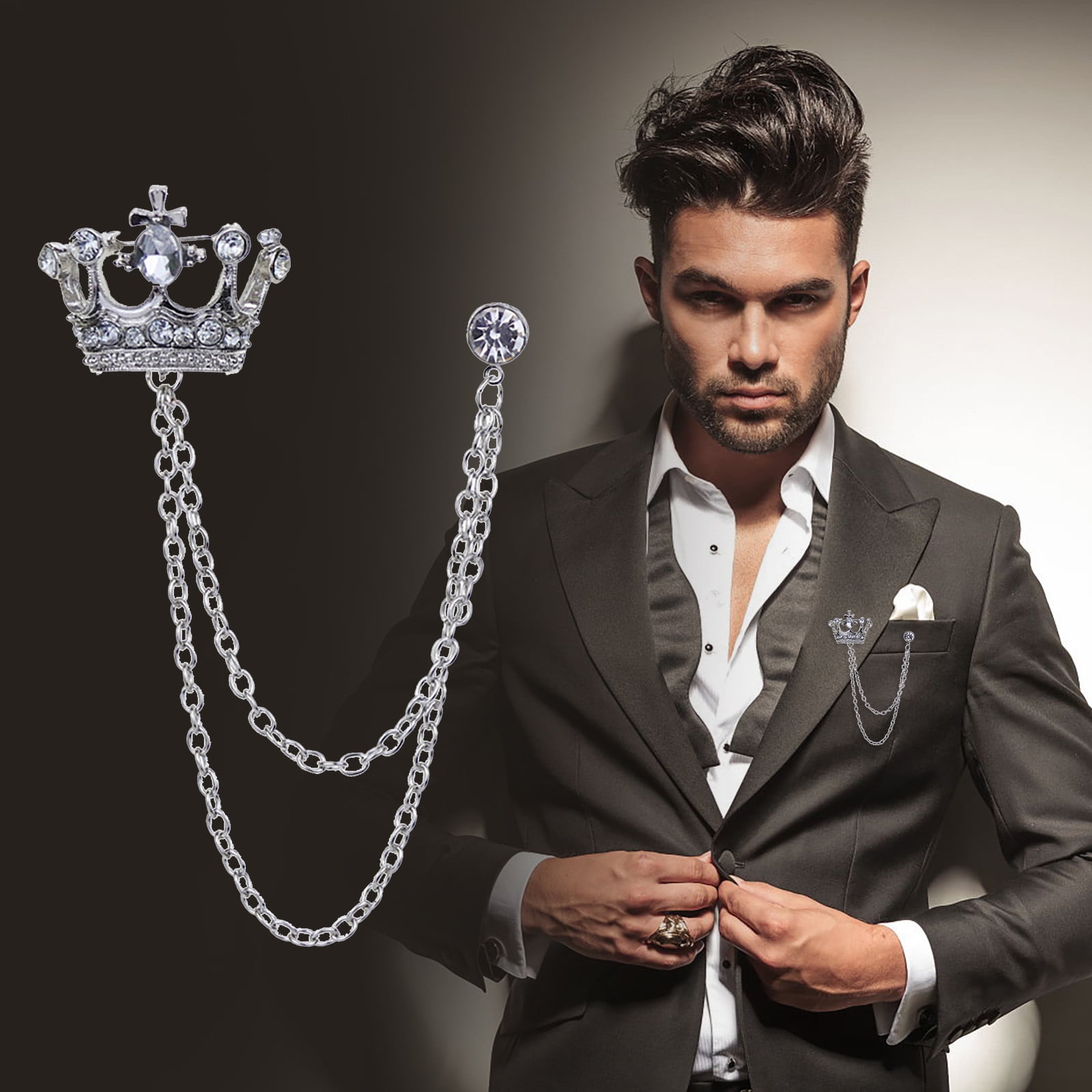 Up to 65 Off Banquet Suit Chain Pin Badge High End Men s Crown Brooch Men s Gift Necklace Rings Earring Jewelry on Clearance