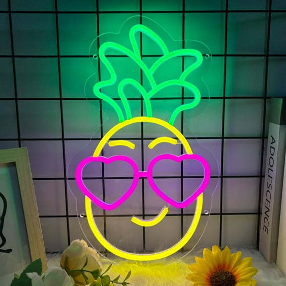 Pineapple Neon Sign, Funny Pineapple Led Neon Signs for Wall Decor, Dimmable Neon Light for Bedroom, Game Room, Kids Room, Bar Decoration, USB Light Up Signs for Party Decor