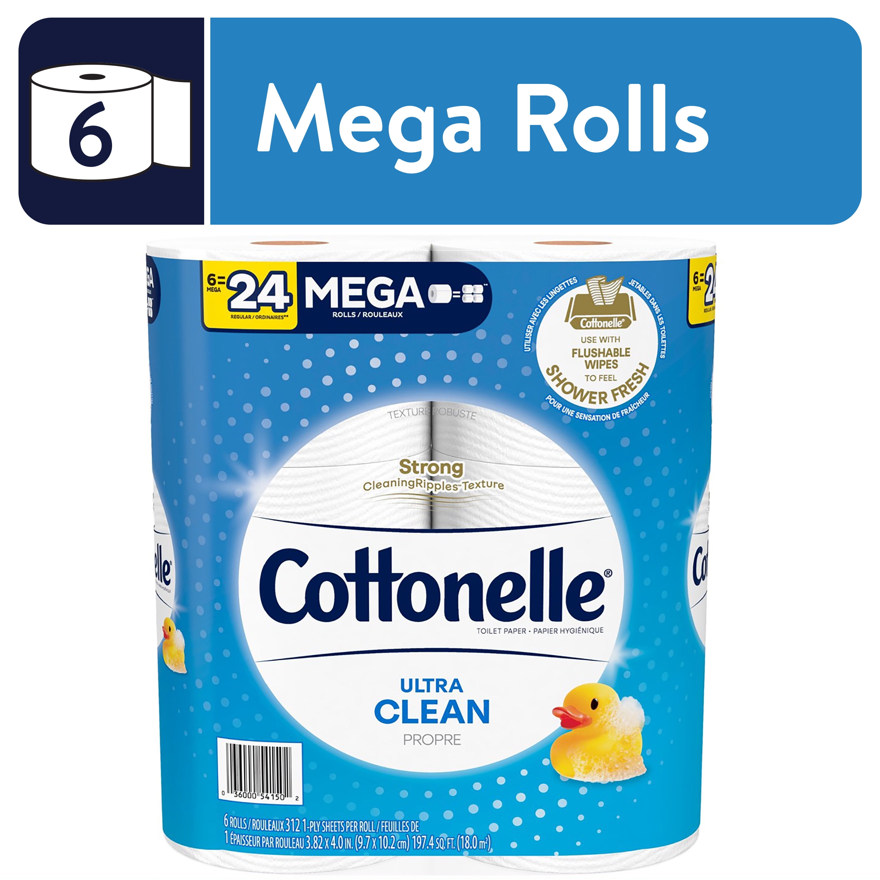 Cottonelle Ultra Clean Toilet Paper, 6 Mega Rolls - Walmart.com