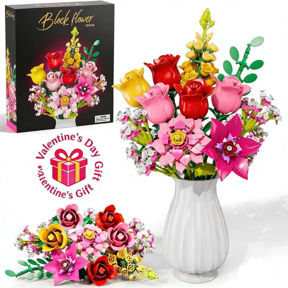 Flower Bouquet Building Set, 11 DIY Plant Bouquet Compatible with Lego, 765 PCS Flower Bouquet Building Toy for Girls Women Adults, Idea Gifts for Valentine's Day Birthdays Mother's Day