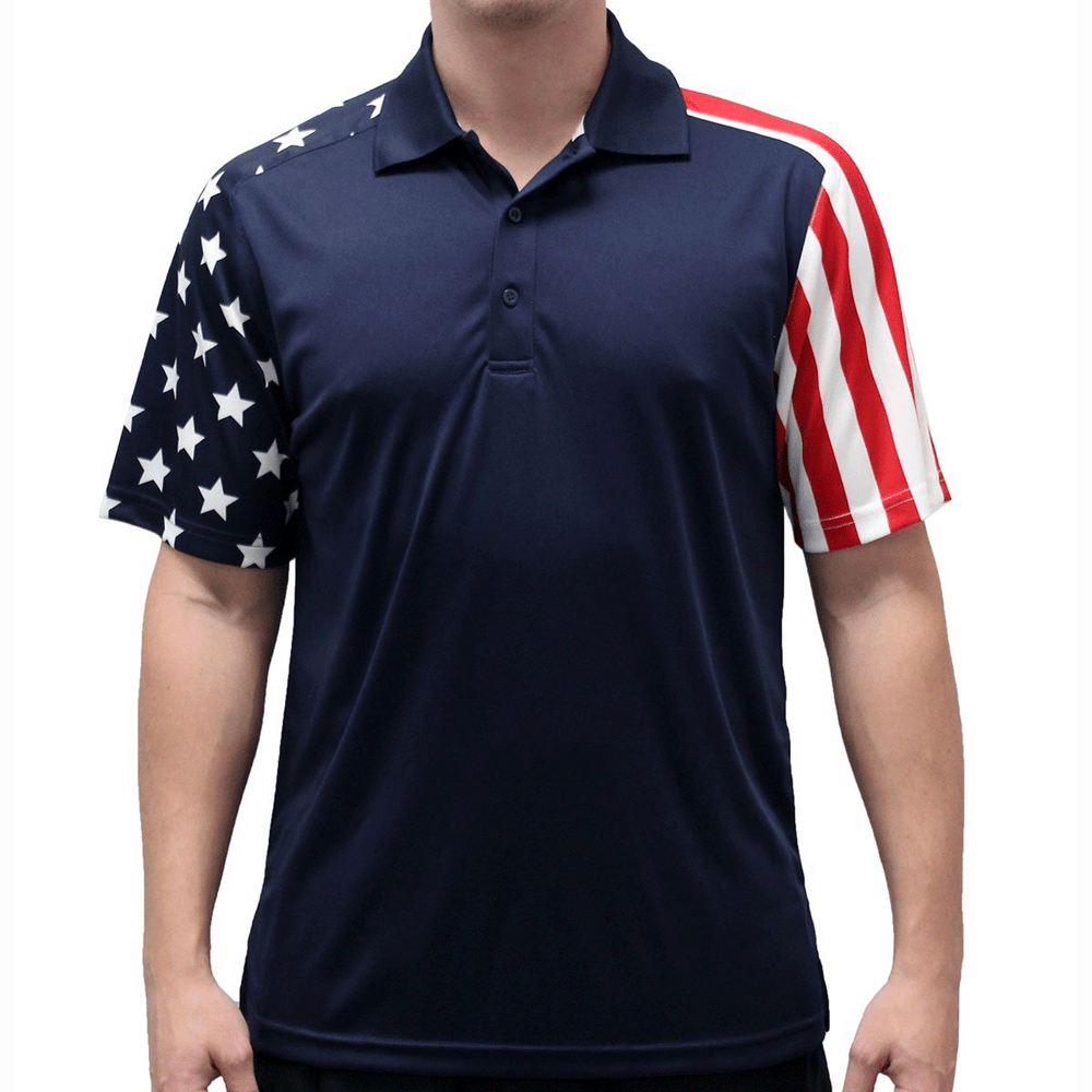 Men's Stars and Stripes American Flag Golf Polo Shirt in Navy - Walmart ...