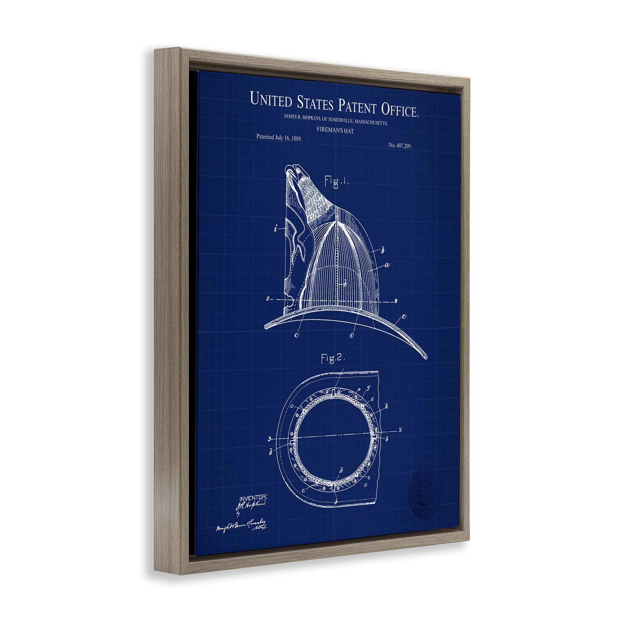 Stupell Industries Fireman's Hat Blueprint Typography Painting Brown Floater Framed Art Print Wall Art, 25 x 31